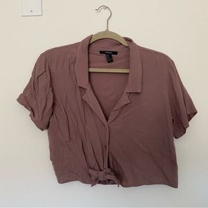 Forever 21 Cropped Tie Front Boxy Shirt Medium